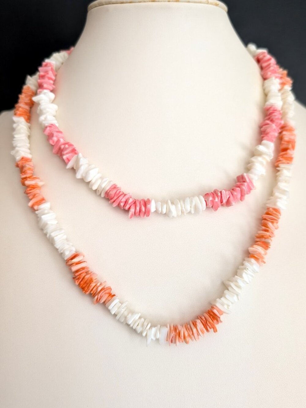 2 shell necklaces- orange and pink
